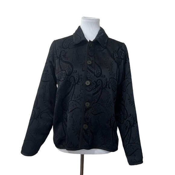Vintage Black Velvet Velour Floral Reversible Jacket Patchwork Artsy Purple Y2K - Picture 3 of 8